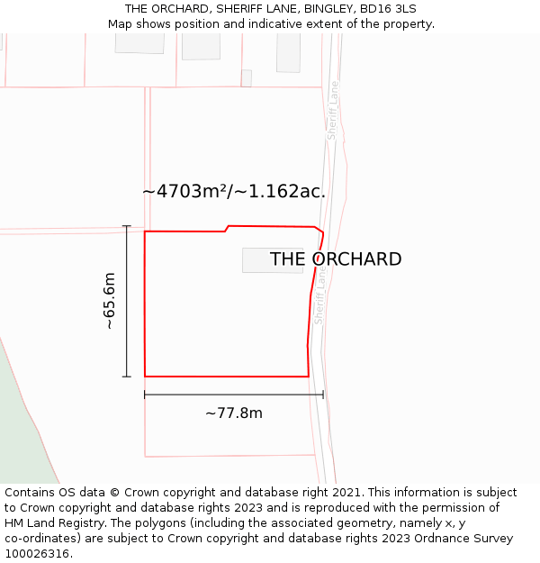 THE ORCHARD, SHERIFF LANE, BINGLEY, BD16 3LS: Plot and title map