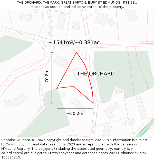 THE ORCHARD, THE PARK, GREAT BARTON, BURY ST EDMUNDS, IP31 2SU: Plot and title map