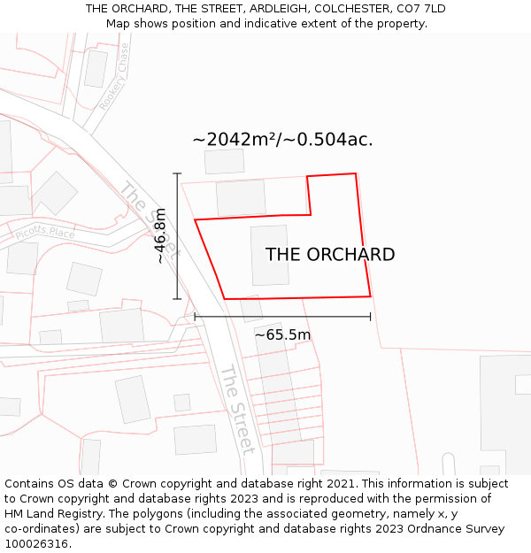 THE ORCHARD, THE STREET, ARDLEIGH, COLCHESTER, CO7 7LD: Plot and title map