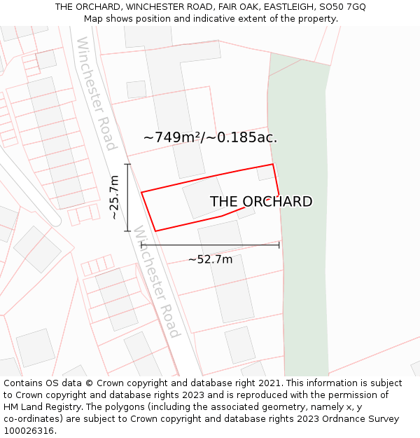 THE ORCHARD, WINCHESTER ROAD, FAIR OAK, EASTLEIGH, SO50 7GQ: Plot and title map