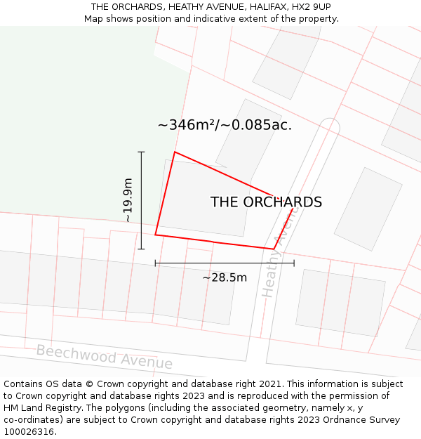 THE ORCHARDS, HEATHY AVENUE, HALIFAX, HX2 9UP: Plot and title map