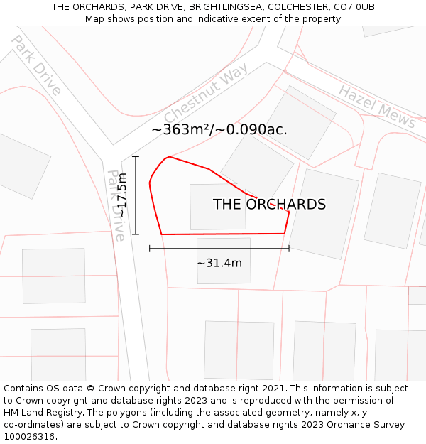 THE ORCHARDS, PARK DRIVE, BRIGHTLINGSEA, COLCHESTER, CO7 0UB: Plot and title map