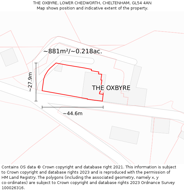 THE OXBYRE, LOWER CHEDWORTH, CHELTENHAM, GL54 4AN: Plot and title map