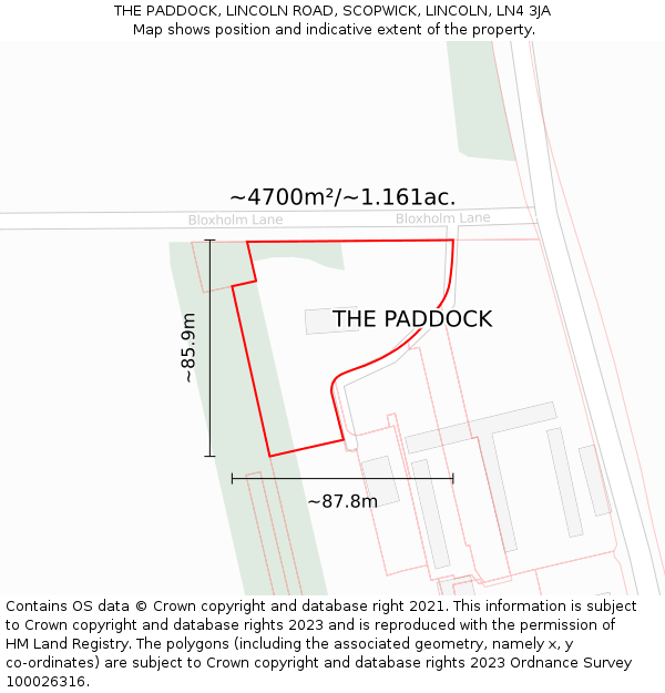 THE PADDOCK, LINCOLN ROAD, SCOPWICK, LINCOLN, LN4 3JA: Plot and title map