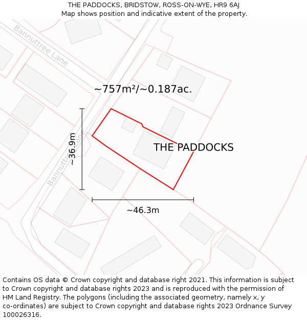 THE PADDOCKS, BRIDSTOW, ROSS-ON-WYE, HR9 6AJ: Plot and title map