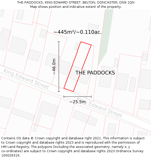 THE PADDOCKS, KING EDWARD STREET, BELTON, DONCASTER, DN9 1QN: Plot and title map