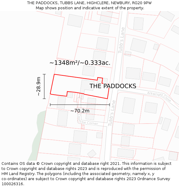 THE PADDOCKS, TUBBS LANE, HIGHCLERE, NEWBURY, RG20 9PW: Plot and title map