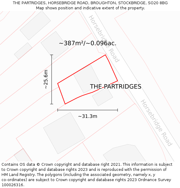 THE PARTRIDGES, HORSEBRIDGE ROAD, BROUGHTON, STOCKBRIDGE, SO20 8BG: Plot and title map