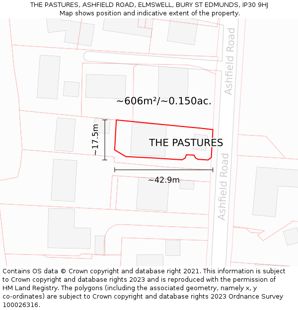 THE PASTURES, ASHFIELD ROAD, ELMSWELL, BURY ST EDMUNDS, IP30 9HJ: Plot and title map