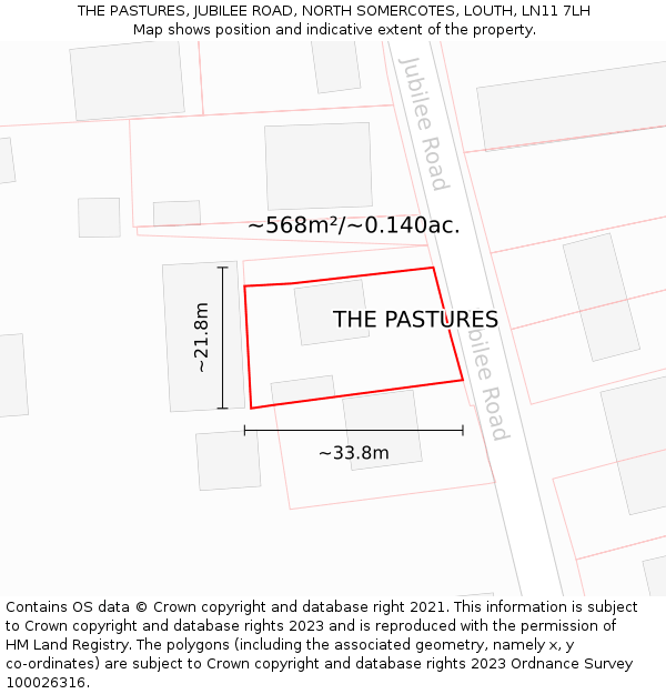 THE PASTURES, JUBILEE ROAD, NORTH SOMERCOTES, LOUTH, LN11 7LH: Plot and title map