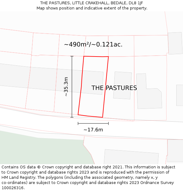 THE PASTURES, LITTLE CRAKEHALL, BEDALE, DL8 1JF: Plot and title map