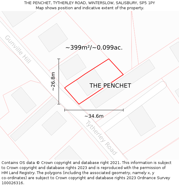 THE PENCHET, TYTHERLEY ROAD, WINTERSLOW, SALISBURY, SP5 1PY: Plot and title map
