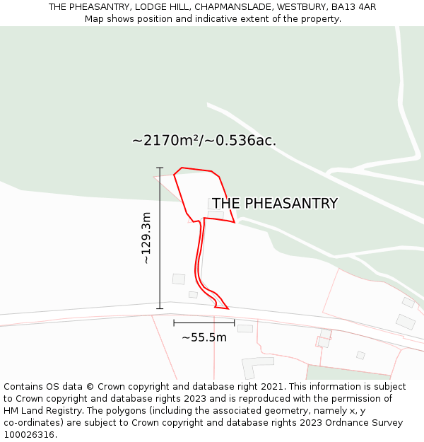 THE PHEASANTRY, LODGE HILL, CHAPMANSLADE, WESTBURY, BA13 4AR: Plot and title map