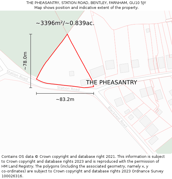 THE PHEASANTRY, STATION ROAD, BENTLEY, FARNHAM, GU10 5JY: Plot and title map