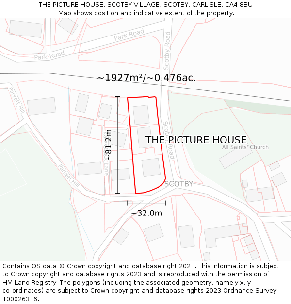 THE PICTURE HOUSE, SCOTBY VILLAGE, SCOTBY, CARLISLE, CA4 8BU: Plot and title map