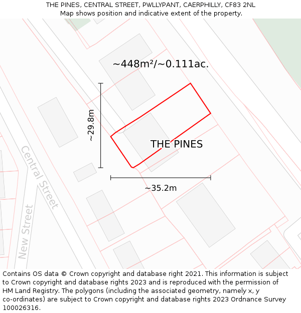 THE PINES, CENTRAL STREET, PWLLYPANT, CAERPHILLY, CF83 2NL: Plot and title map