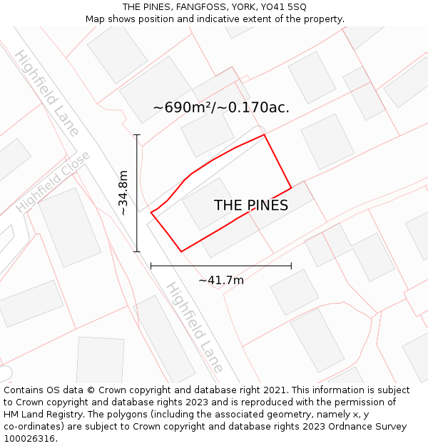 THE PINES, FANGFOSS, YORK, YO41 5SQ: Plot and title map