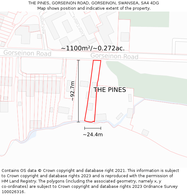 THE PINES, GORSEINON ROAD, GORSEINON, SWANSEA, SA4 4DG: Plot and title map