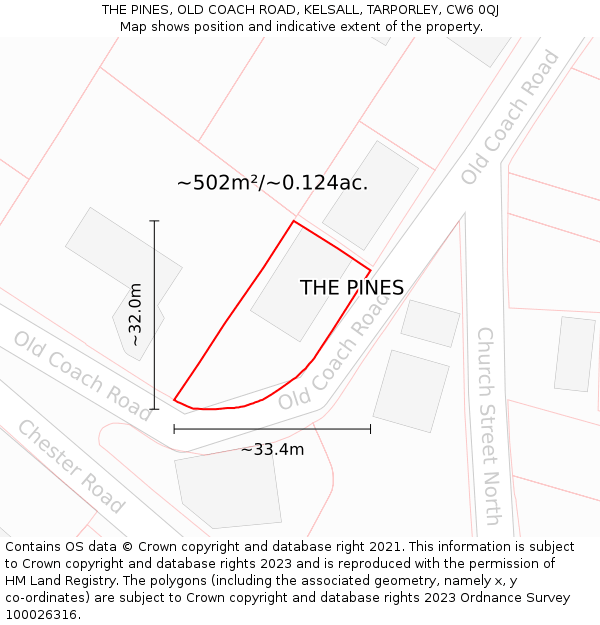 THE PINES, OLD COACH ROAD, KELSALL, TARPORLEY, CW6 0QJ: Plot and title map