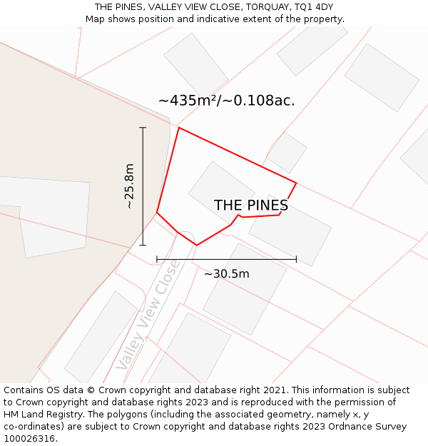 THE PINES, VALLEY VIEW CLOSE, TORQUAY, TQ1 4DY: Plot and title map