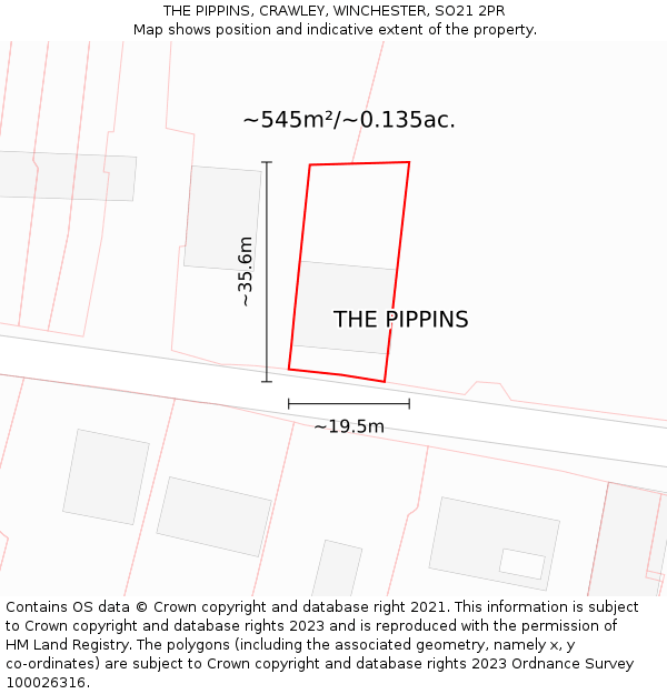 THE PIPPINS, CRAWLEY, WINCHESTER, SO21 2PR: Plot and title map