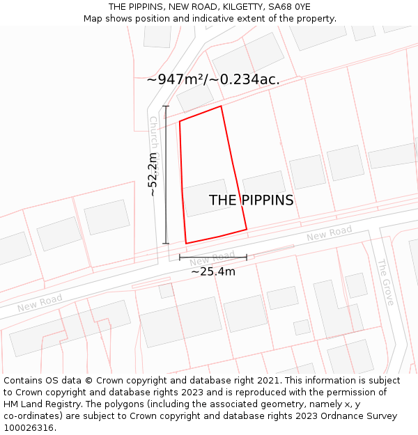 THE PIPPINS, NEW ROAD, KILGETTY, SA68 0YE: Plot and title map