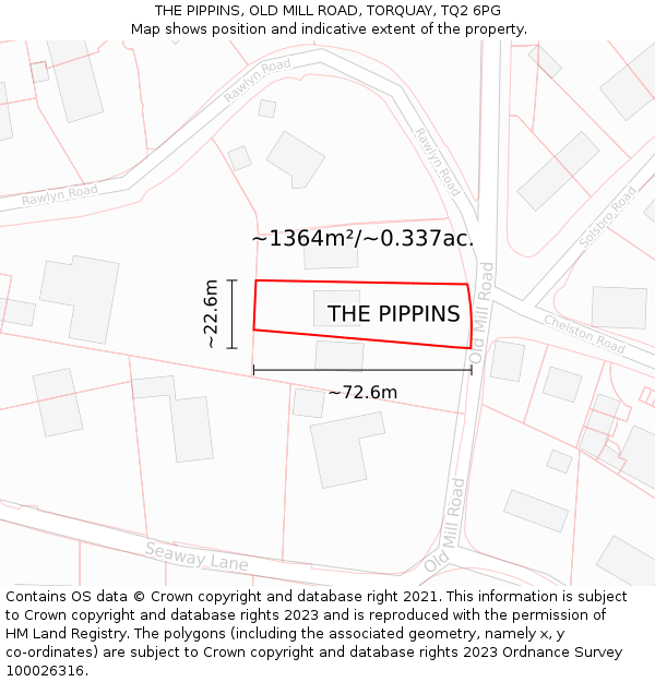 THE PIPPINS, OLD MILL ROAD, TORQUAY, TQ2 6PG: Plot and title map