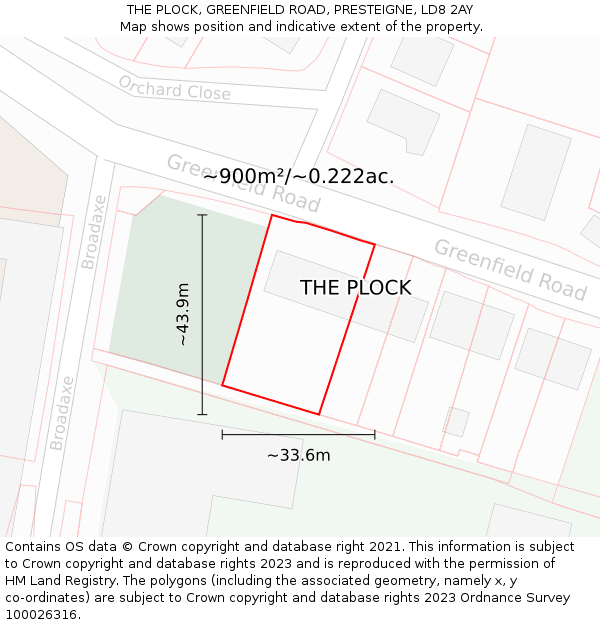 THE PLOCK, GREENFIELD ROAD, PRESTEIGNE, LD8 2AY: Plot and title map