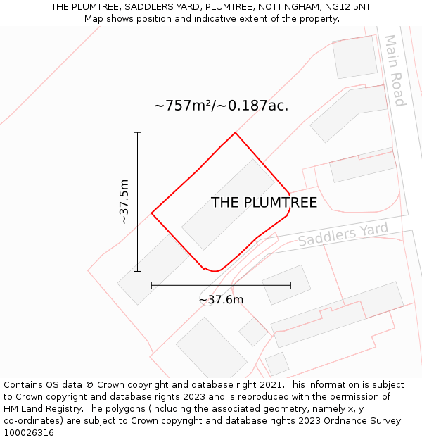 THE PLUMTREE, SADDLERS YARD, PLUMTREE, NOTTINGHAM, NG12 5NT: Plot and title map