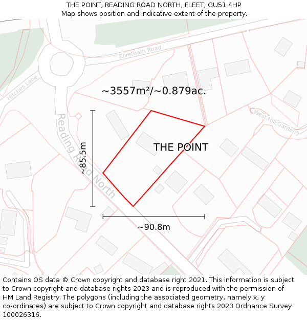 THE POINT, READING ROAD NORTH, FLEET, GU51 4HP: Plot and title map