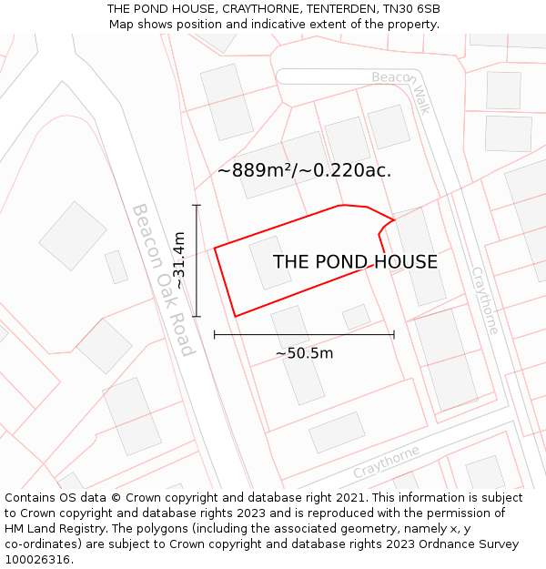 THE POND HOUSE, CRAYTHORNE, TENTERDEN, TN30 6SB: Plot and title map
