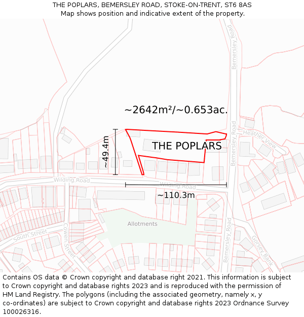 THE POPLARS, BEMERSLEY ROAD, STOKE-ON-TRENT, ST6 8AS: Plot and title map