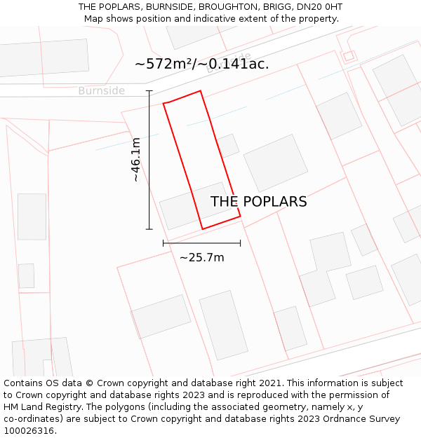 THE POPLARS, BURNSIDE, BROUGHTON, BRIGG, DN20 0HT: Plot and title map