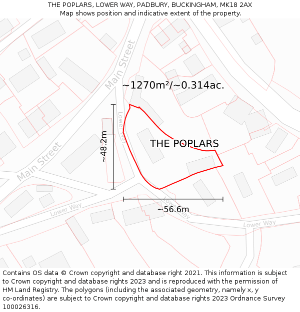 THE POPLARS, LOWER WAY, PADBURY, BUCKINGHAM, MK18 2AX: Plot and title map