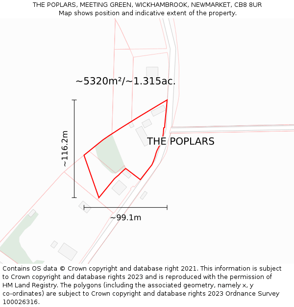 THE POPLARS, MEETING GREEN, WICKHAMBROOK, NEWMARKET, CB8 8UR: Plot and title map