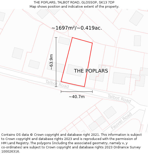 THE POPLARS, TALBOT ROAD, GLOSSOP, SK13 7DP: Plot and title map