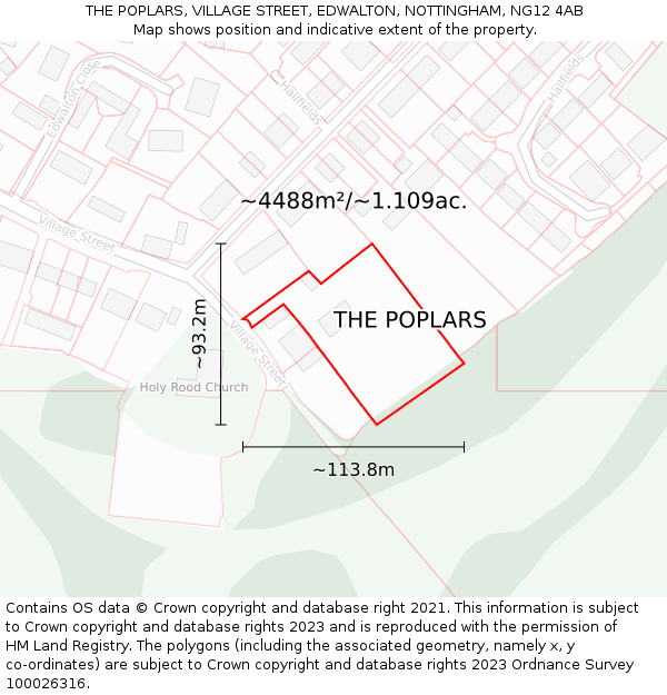 THE POPLARS, VILLAGE STREET, EDWALTON, NOTTINGHAM, NG12 4AB: Plot and title map