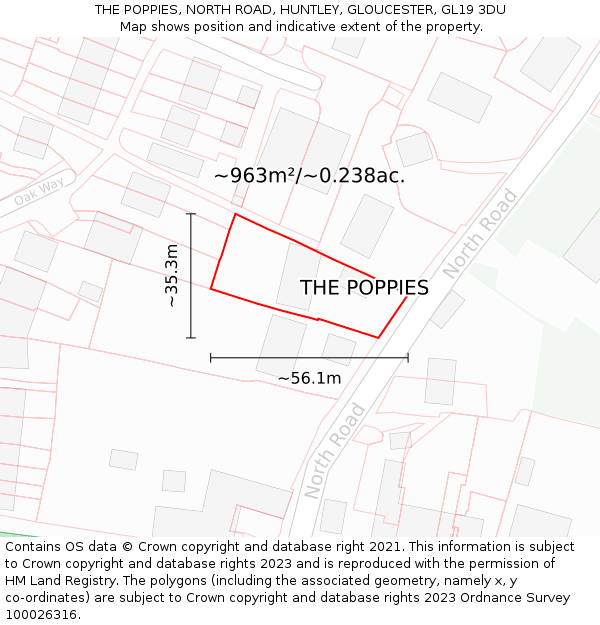 THE POPPIES, NORTH ROAD, HUNTLEY, GLOUCESTER, GL19 3DU: Plot and title map