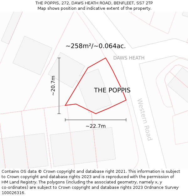 THE POPPIS, 272, DAWS HEATH ROAD, BENFLEET, SS7 2TP: Plot and title map