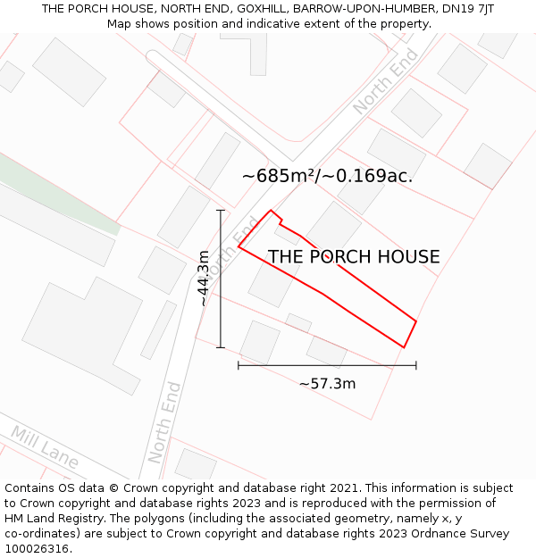 THE PORCH HOUSE, NORTH END, GOXHILL, BARROW-UPON-HUMBER, DN19 7JT: Plot and title map