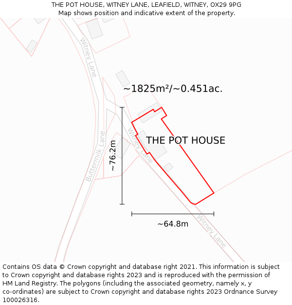 THE POT HOUSE, WITNEY LANE, LEAFIELD, WITNEY, OX29 9PG: Plot and title map