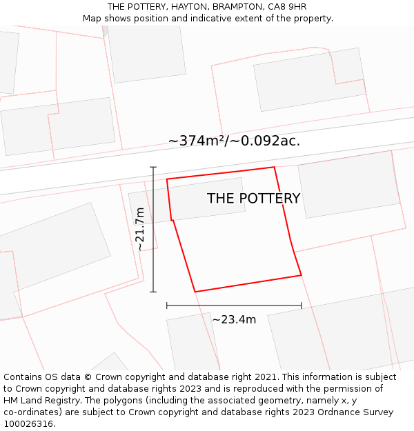 THE POTTERY, HAYTON, BRAMPTON, CA8 9HR: Plot and title map