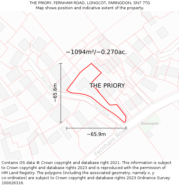 THE PRIORY, FERNHAM ROAD, LONGCOT, FARINGDON, SN7 7TG: Plot and title map