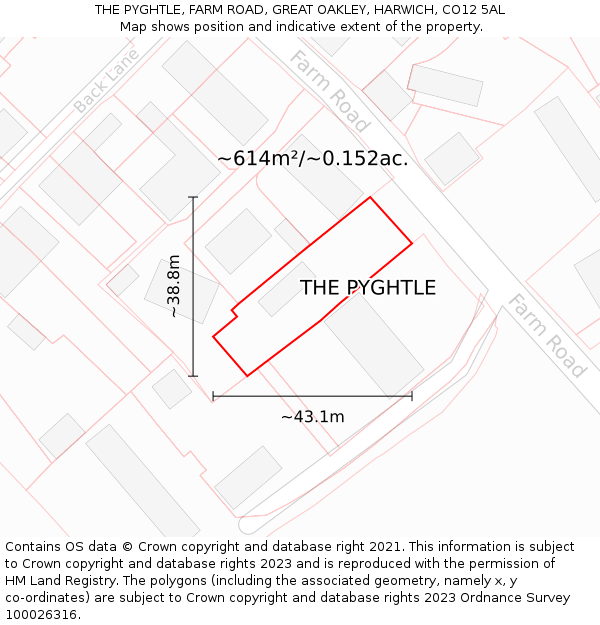 THE PYGHTLE, FARM ROAD, GREAT OAKLEY, HARWICH, CO12 5AL: Plot and title map