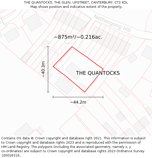 THE QUANTOCKS, THE GLEN, UPSTREET, CANTERBURY, CT3 4DL: Plot and title map