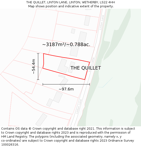 THE QUILLET, LINTON LANE, LINTON, WETHERBY, LS22 4HH: Plot and title map