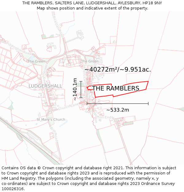 THE RAMBLERS, SALTERS LANE, LUDGERSHALL, AYLESBURY, HP18 9NY: Plot and title map