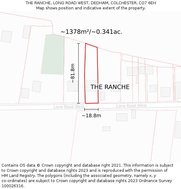 THE RANCHE, LONG ROAD WEST, DEDHAM, COLCHESTER, CO7 6EH: Plot and title map