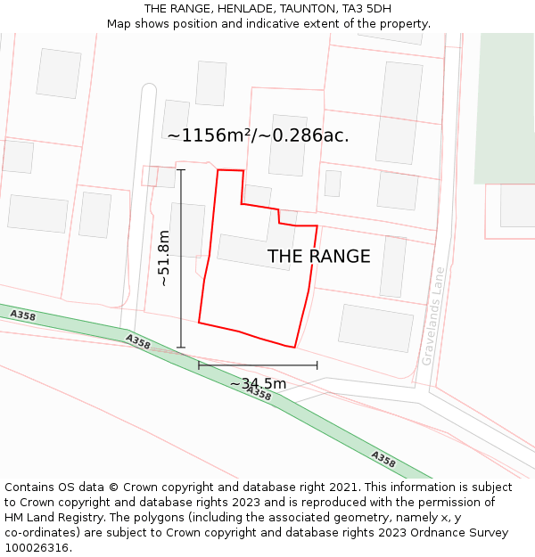 THE RANGE, HENLADE, TAUNTON, TA3 5DH: Plot and title map