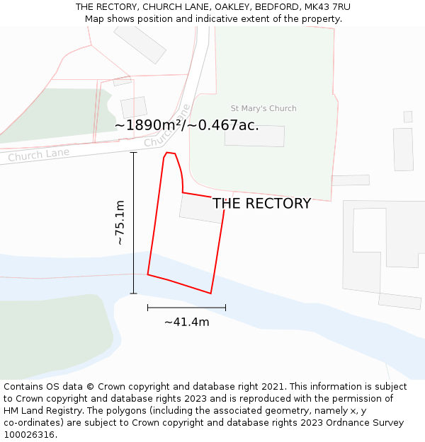 THE RECTORY, CHURCH LANE, OAKLEY, BEDFORD, MK43 7RU: Plot and title map